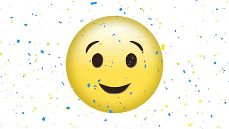 animación del icono de emoji feliz en fondo blanco con manchas blancas que caen