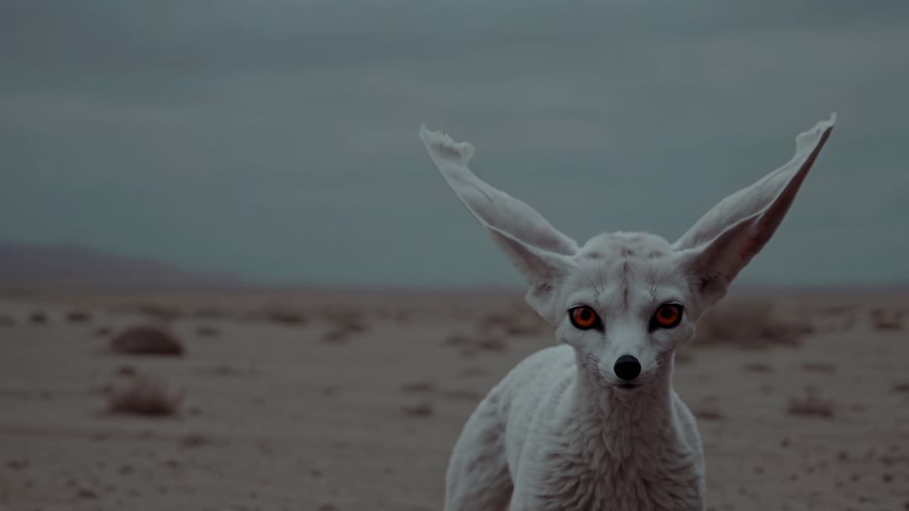 Magical White Fennec Fox in the Desert