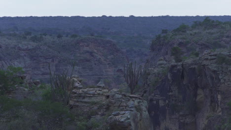 rock mountains valley with horizon in caatinga desert, brazil