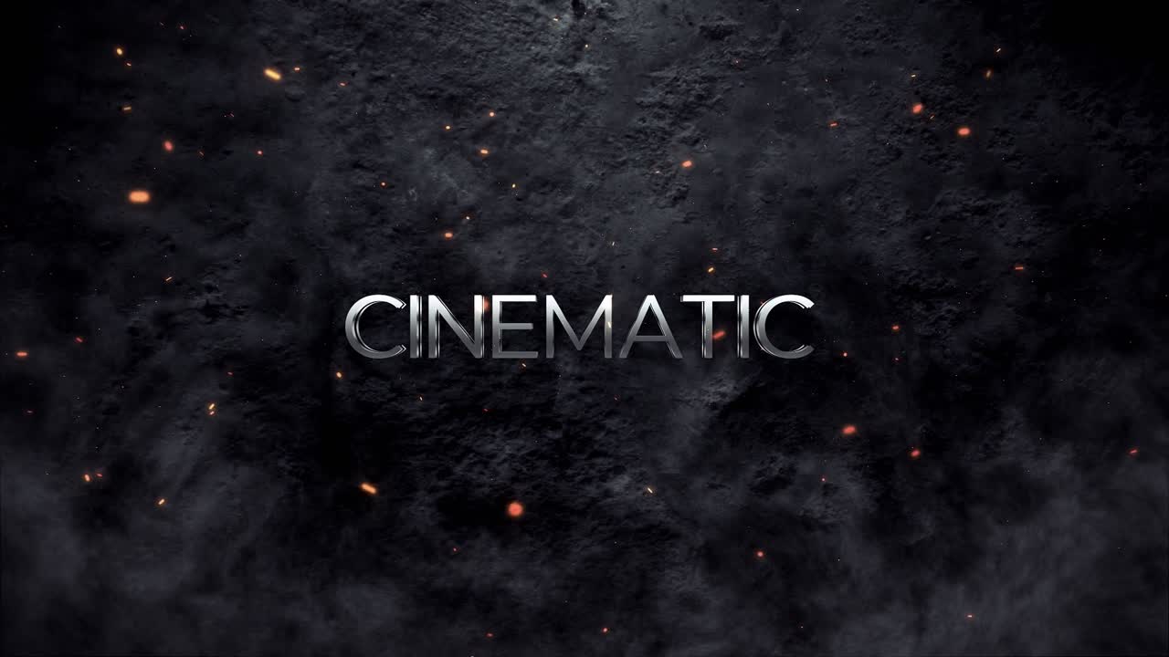 Rivelazione testuale cinematografica con bagliore di luce e scintille