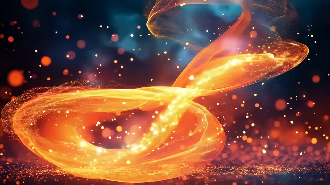 A glowing orange flame is surrounded by a cloud of smoke. The smoke is made up of tiny particles that are scattered throughout the air. The image has a dreamy, ethereal quality to it