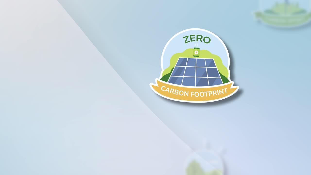 Carbon footprint reduction video with a zoom reveal on a solar panel, providing a bright, clean area for sustainability text and data
