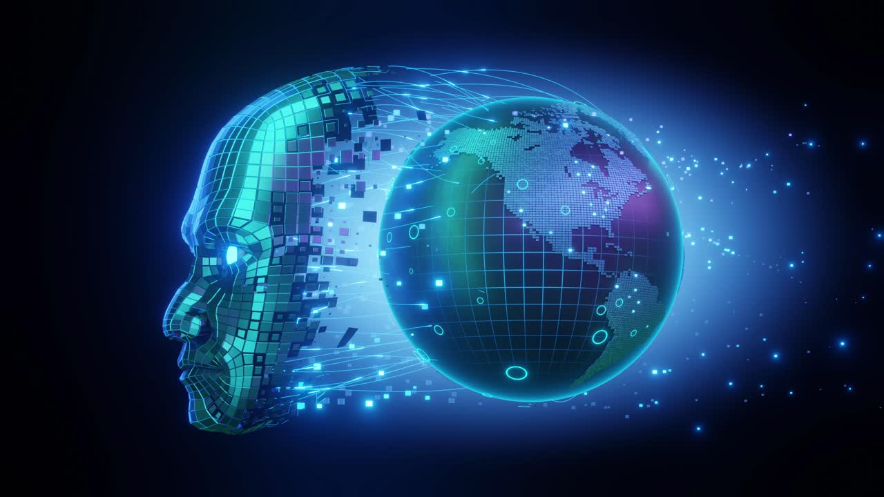 Cabeza de Inteligencia Artificial conectándose a la red global