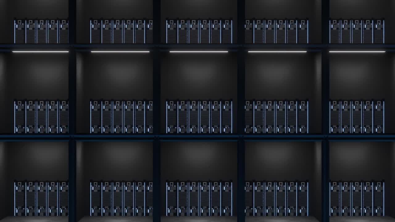 animación de luces parpadeando en los servidores en la sala de servidores