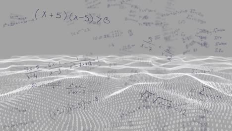 ecuaciones matemáticas flotando contra la onda digital en un fondo gris