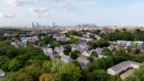 aerial push toward boston massachusetts in distance