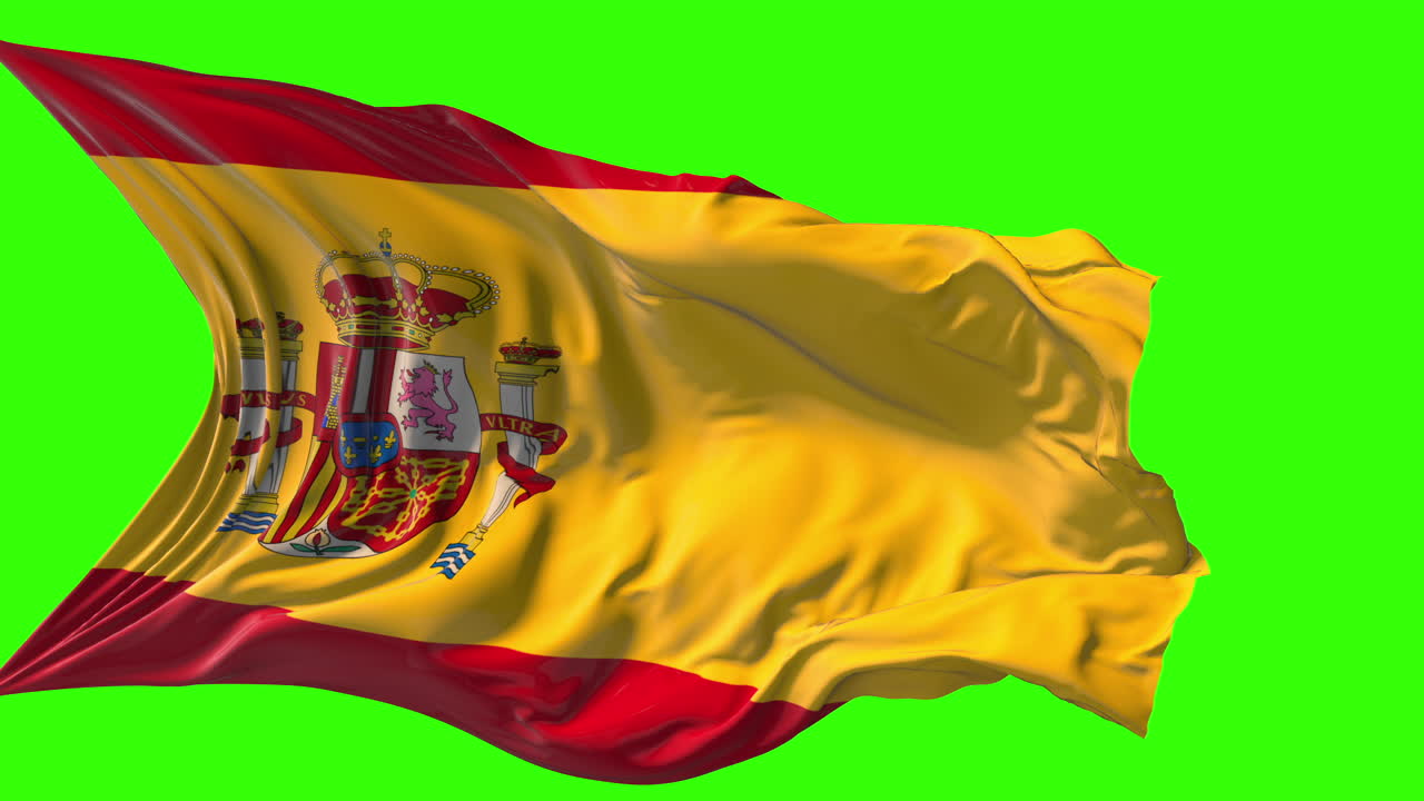 Waving Flag of Spain on Green Screen