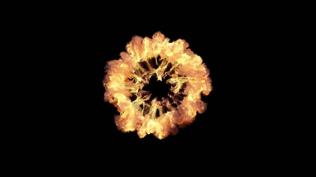 Dynamic Fire and Smoke Ring Explosion on Black Background