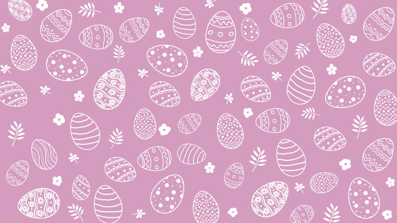 Looped animation for easter on pink background. Easter eggs, flowers in pastel tender colors. Spring easter pattern.