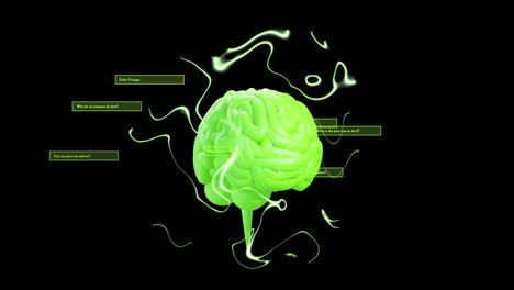 animation of human brain and ai data processing over black background