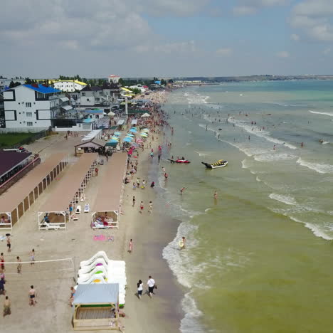 aerial view of the luxury resort. beach with tourists, sun loungers and umbrellas