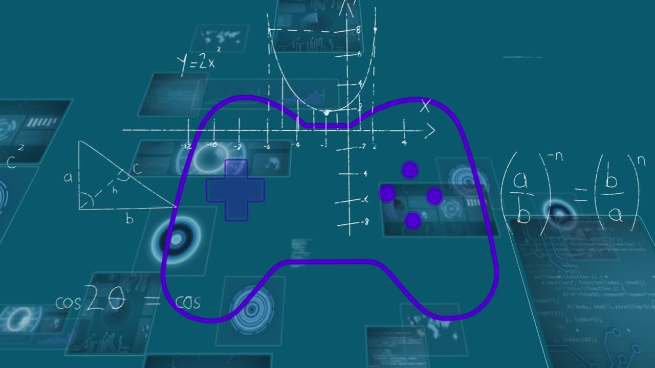 Animation of network of connections with icons and data processing over empty office