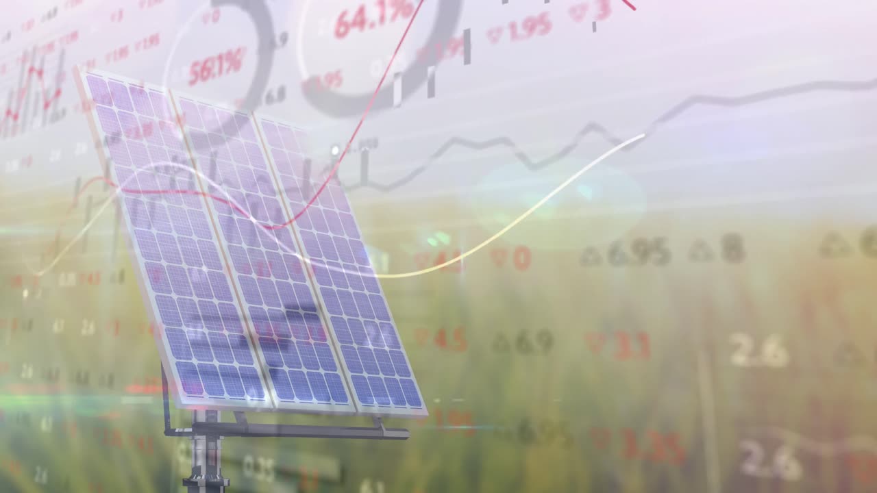 태양 전지 패널을 통해 금융 데이터 처리의 애니메이션
