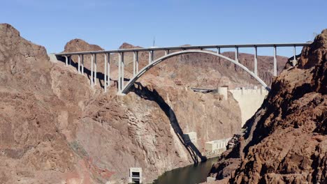 aerial drone view approaching the mike o´callagahan - pat tillman memorial bridge in kingman, usa