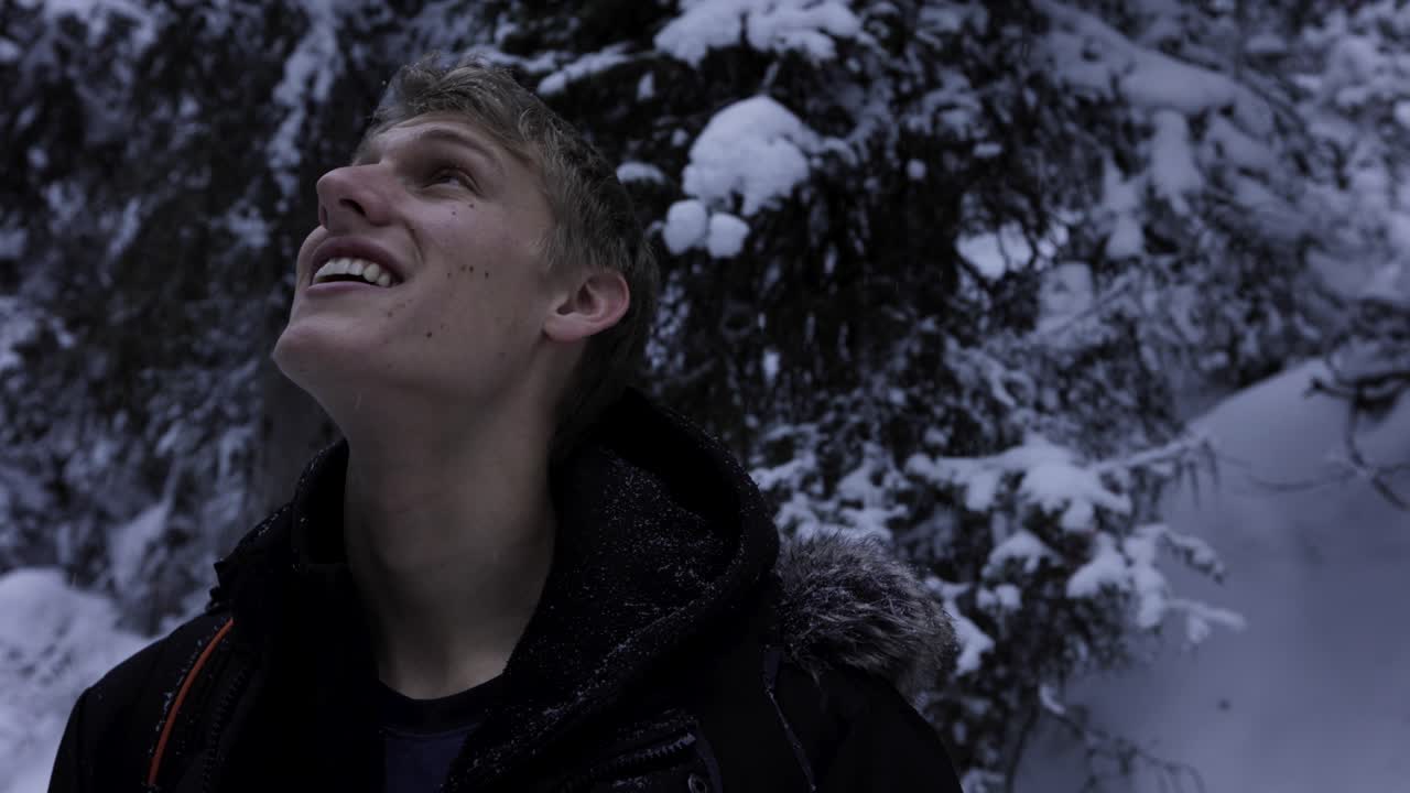 путешественник в мистическом лесу, зима, 4k