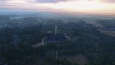 High-aerial-view-of-the-Borobudur-temple-in-central-Java,-Indonesia