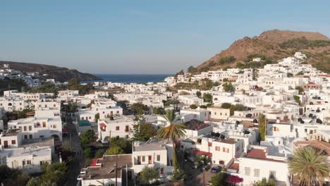 patmos greece island drone shot over town