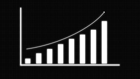 Animación-Infográfica-De-Crecimiento-Empresarial,-Gráfico-Empresarial,-Datos-Analíticos,-Fondo-Negro-De-Cuadrícula