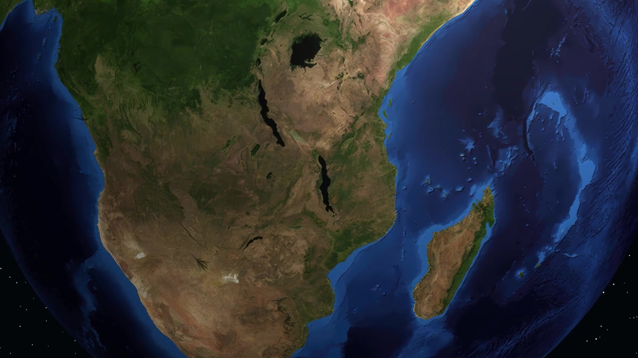 Un globo terráqueo digital gira y se acerca a Malawi, revelando un marcador de ubicación e información demográfica
