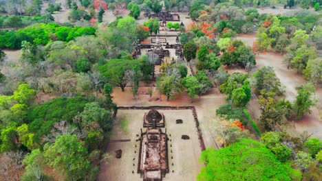 Aerial view of Sukhothai Thailand Si Satchanalai Historical Park, showcasing its ancient ruins and vibrant, strong colors