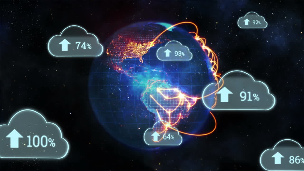 Upload progress clouds and globe