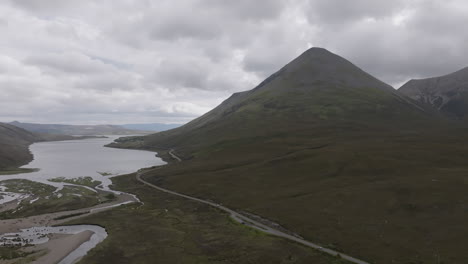 glamaig mountain aerial push in shot above loch sligachan