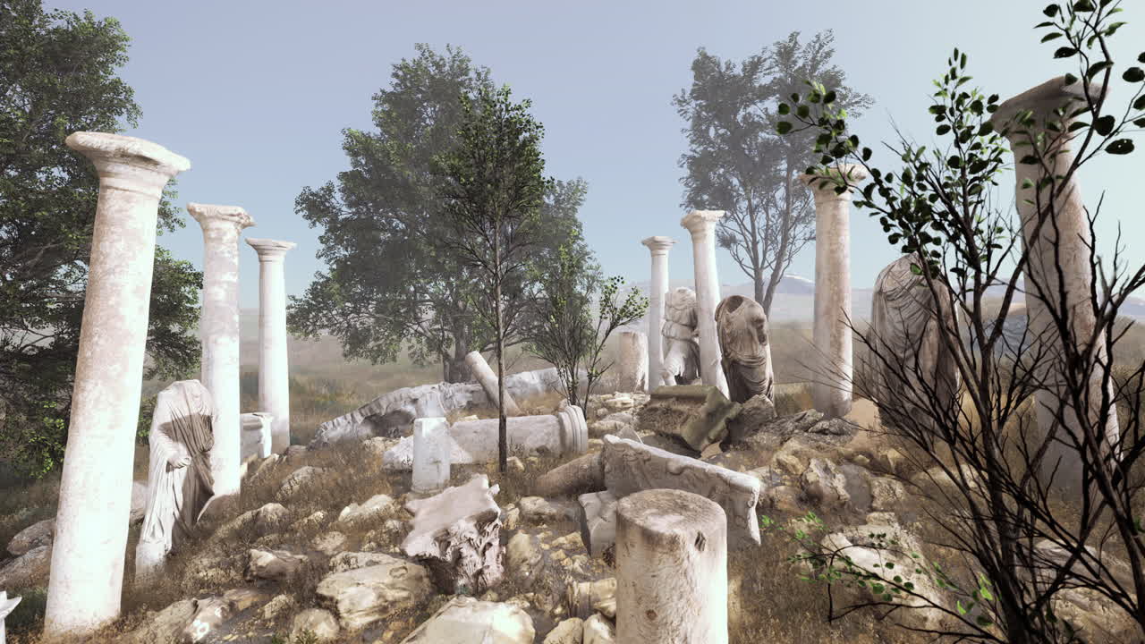 부서진 동상 들 이 있는 고대 로마의 폐허