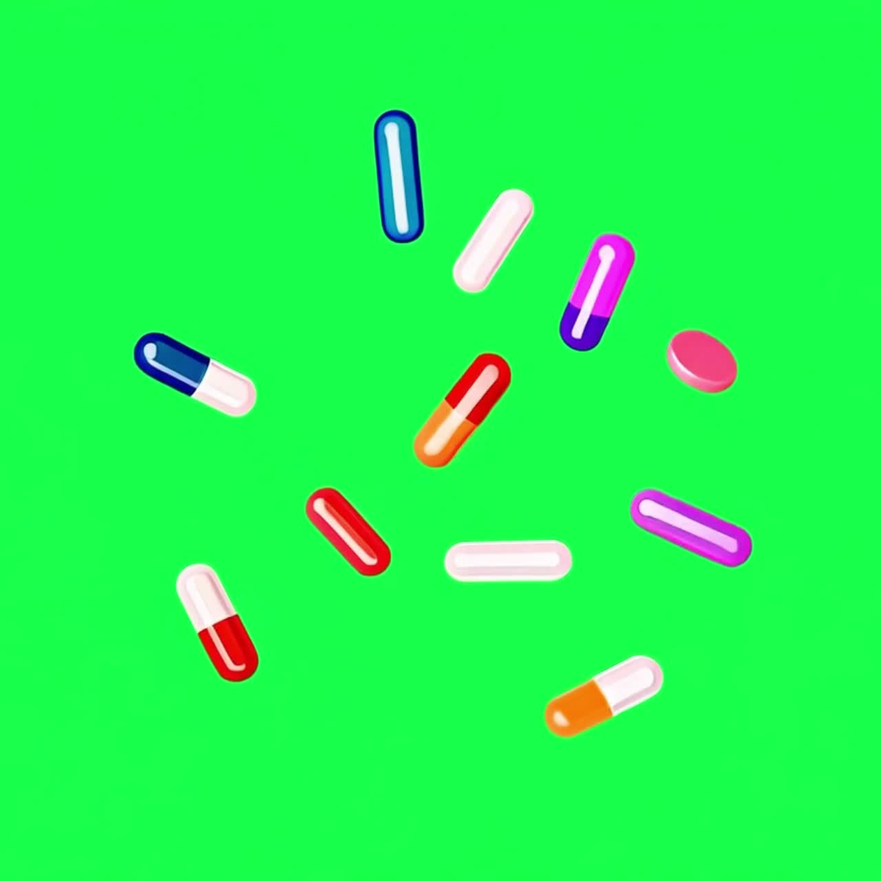 Animazione di capsule colorate, video 4K trasparente, green screen
