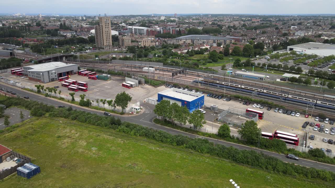 런던 버스 차고 레이튼 이스트 런던 공중 영상