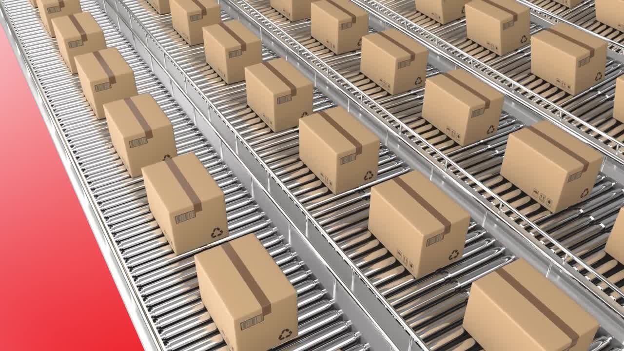 animación de cajas en cinta transportadora