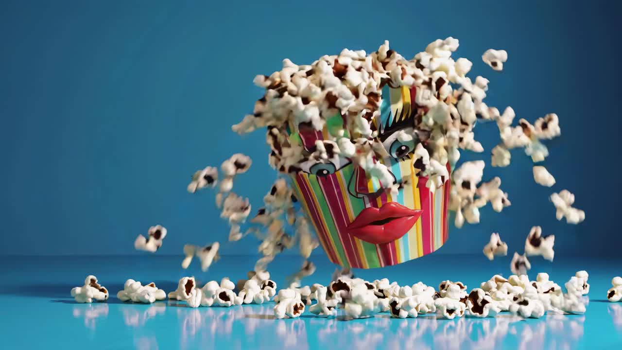 얼굴 디자인과 함께 다채로운 팝콘 컨테이너