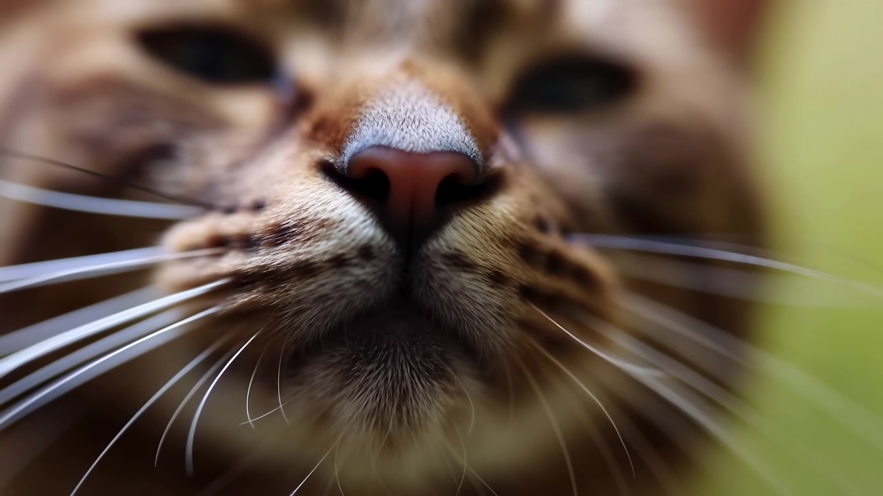 Primo piano del naso e dei baffi di un gatto soriano che annusa in morbida luce naturale, ritratto macro intimo che evidenzia la trama.