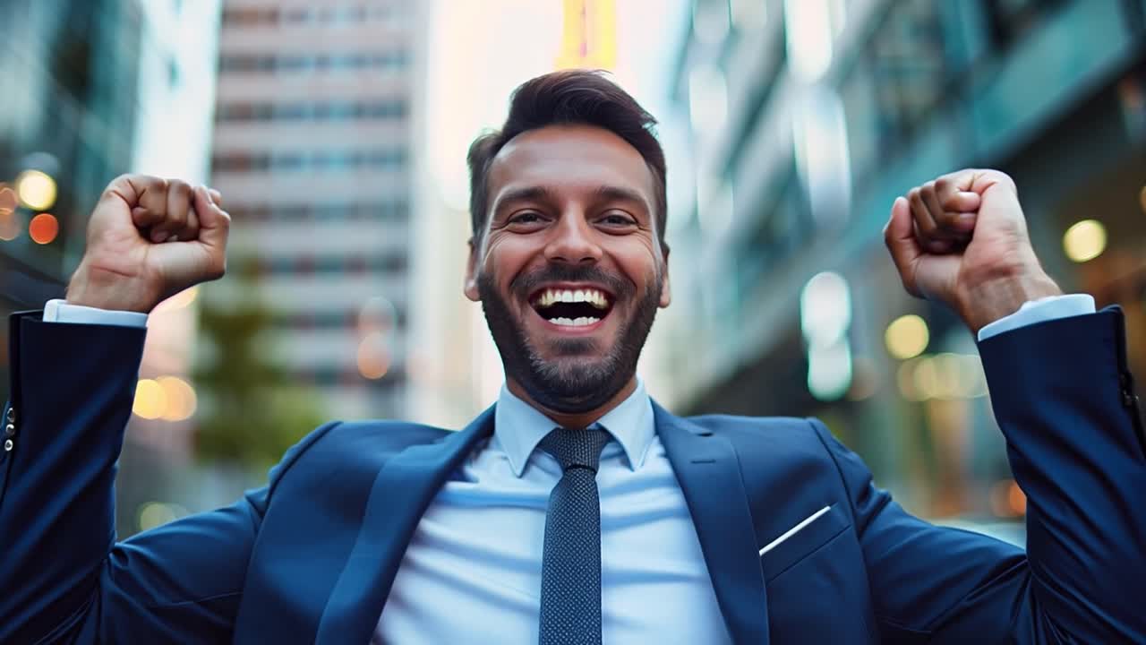 Happy businessman celebrating success