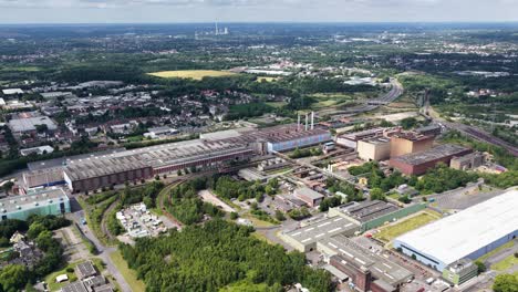 steel and metal production facility ion bochum germany, aerial drone video