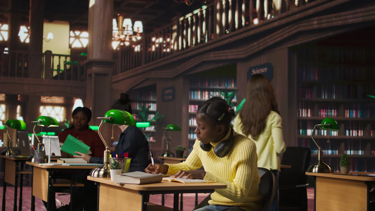 도서관에서 공부하는 학생