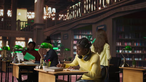 estudiantes que estudian en una biblioteca