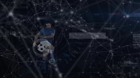 Network-of-connections-against-male-soccer-player-kicking-the-ball-against-data-processing