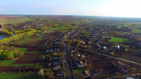 aerial view of beautiful nature and diverse trees and houses