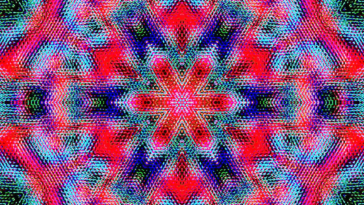 Caleidoscopio astratto con bellissime linee rosse e blu brillanti, movimento fluido e luce scintillante.