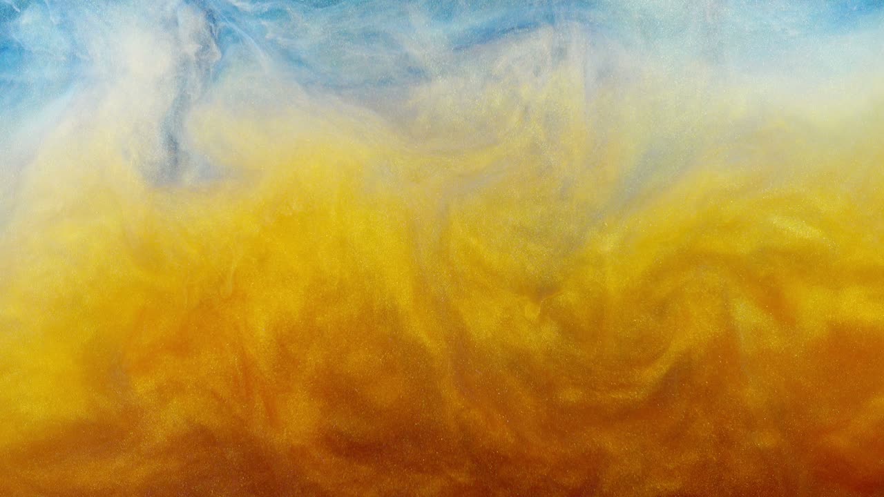Mistura Fascinante de Tinta Dourada e Azul em Líquido.