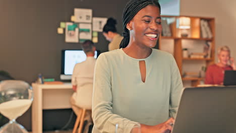 Office-laptop,-dance-or-black-woman-excited