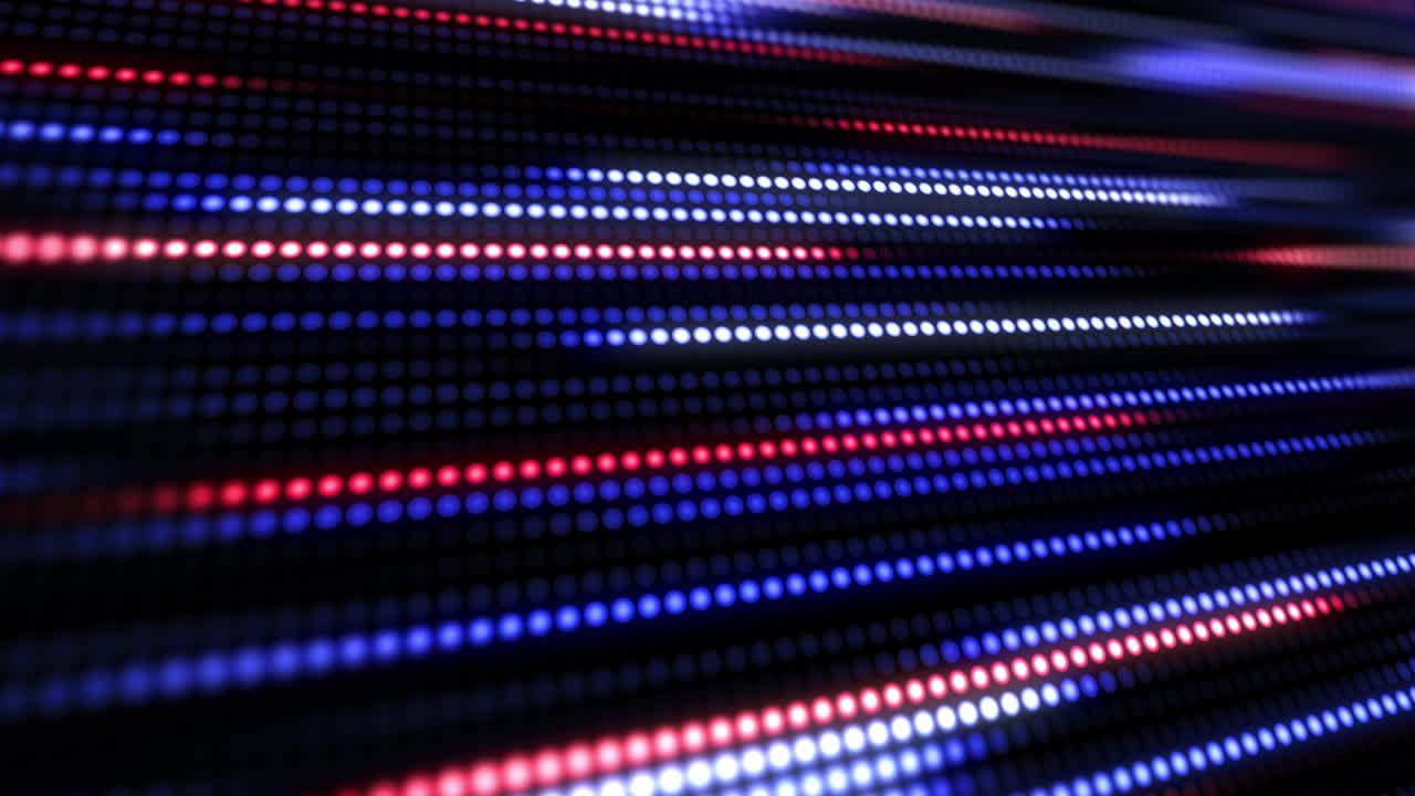 fondo de tecnología abstracta rojo, azul y blanco con animación en cámara lenta de pequeñas rayas de puntos claros.