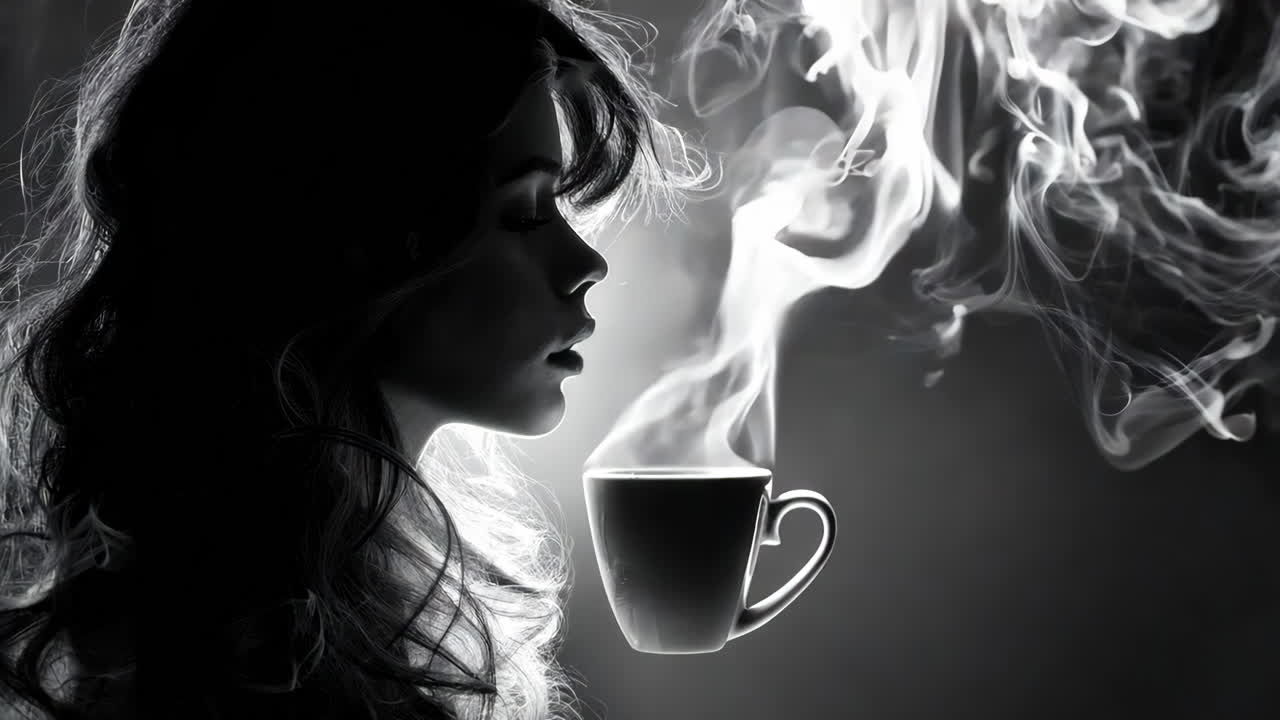 A woman is smoking a cigarette and holding a cup of coffee. Concept of relaxation and indulgence, as the woman enjoys her coffee and cigarette break