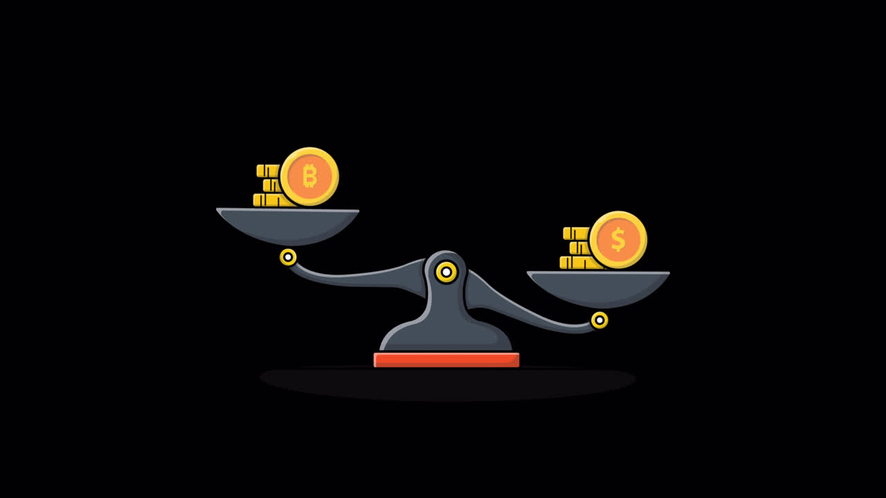 Animated Balance Scale Comparing Bitcoin and Dollar Coins