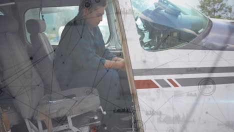 animación de la red de conexiones sobre el piloto en el avión