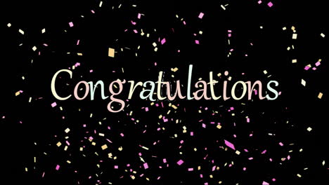 congratulations text animation with falling confetti on black background