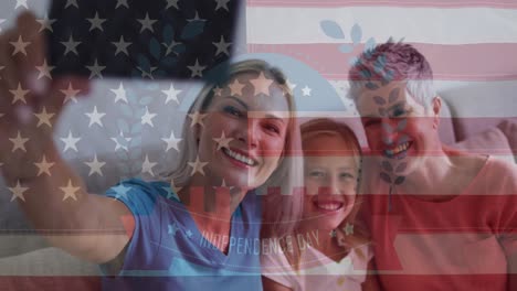 Animation-of-waving-usa-flag-over-happy-caucasian-family