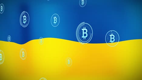 Animation-of-bitcoin-symbols-over-flag-of-ukraine