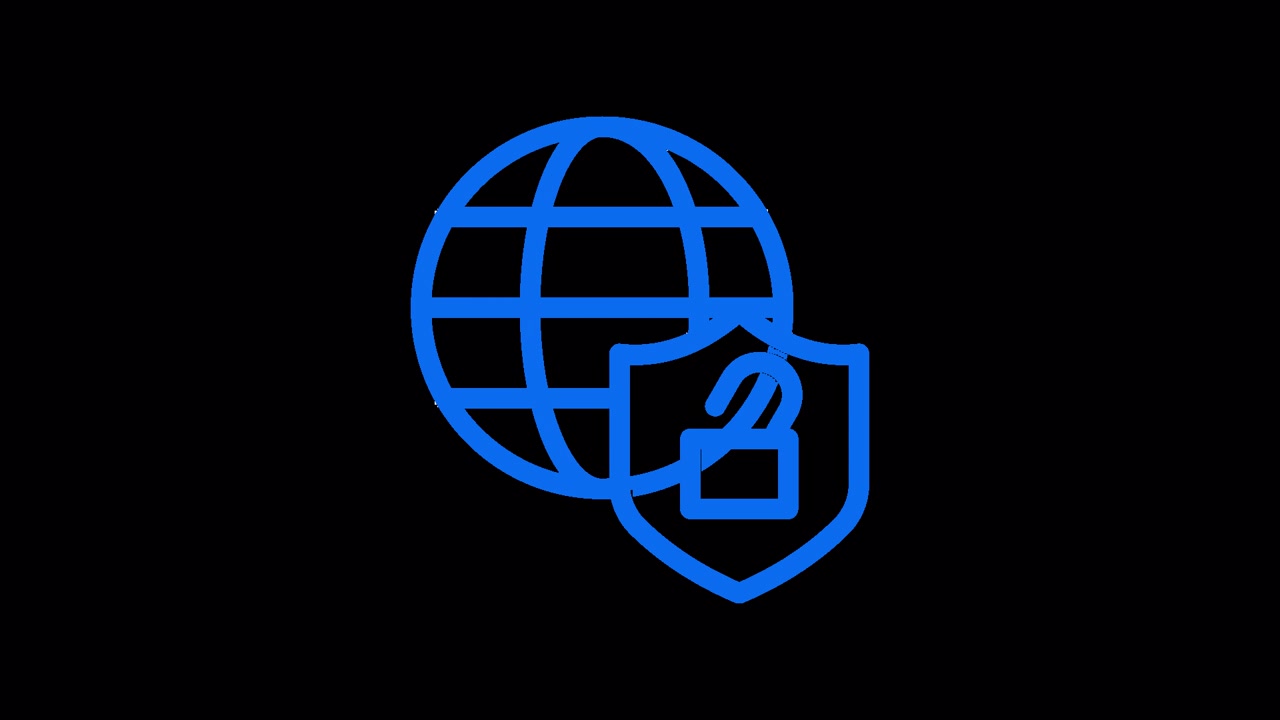 Animated Blue Globe and Shield with Locking Padlock Icon
