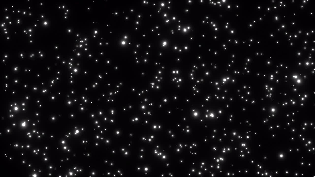 Ciclo di bellissime particelle bianche luminose e fuoco tremolante che cadono su sfondo nero. Sfondo astratto animato 3D 4K